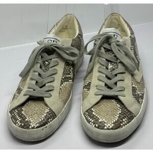 Sam Edelman Areson Faux Snakeskin Sneakers Size 7.5 Tan Suede in Truffle